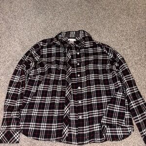 Women's Black and White Plaid Long Sleeve Shirt